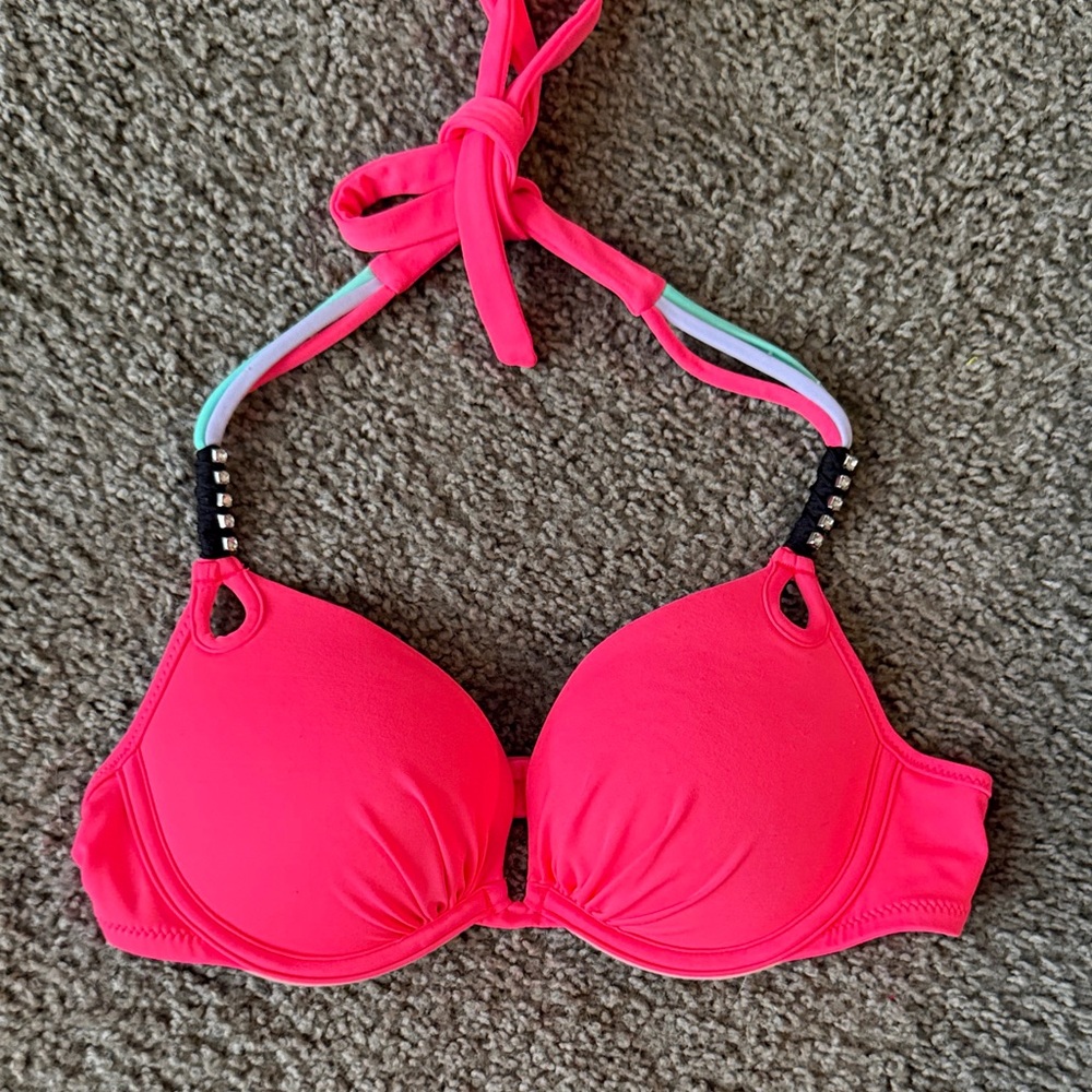 Victoria's Secret Neon Pink Halter Bikini Top